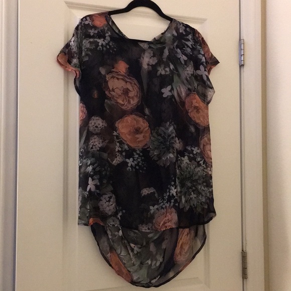 Floral sheer hi-low top - Picture 1 of 3